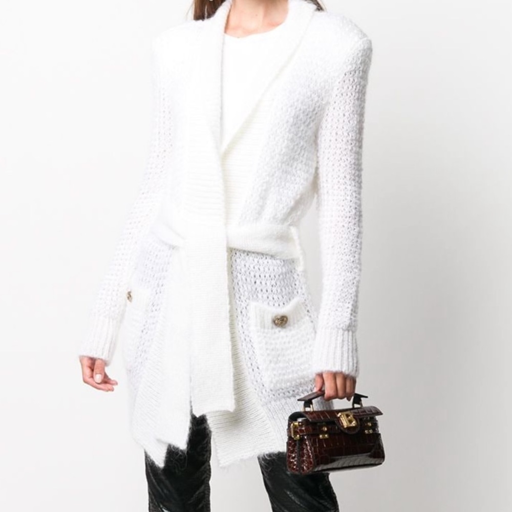 Balmain White Mohair Blend Cardigan SZ 34! Like new!!